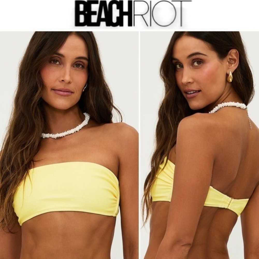 Beach Riot Womens Kelsey Top Yellow Bandeau Bikini Top sz L NWT